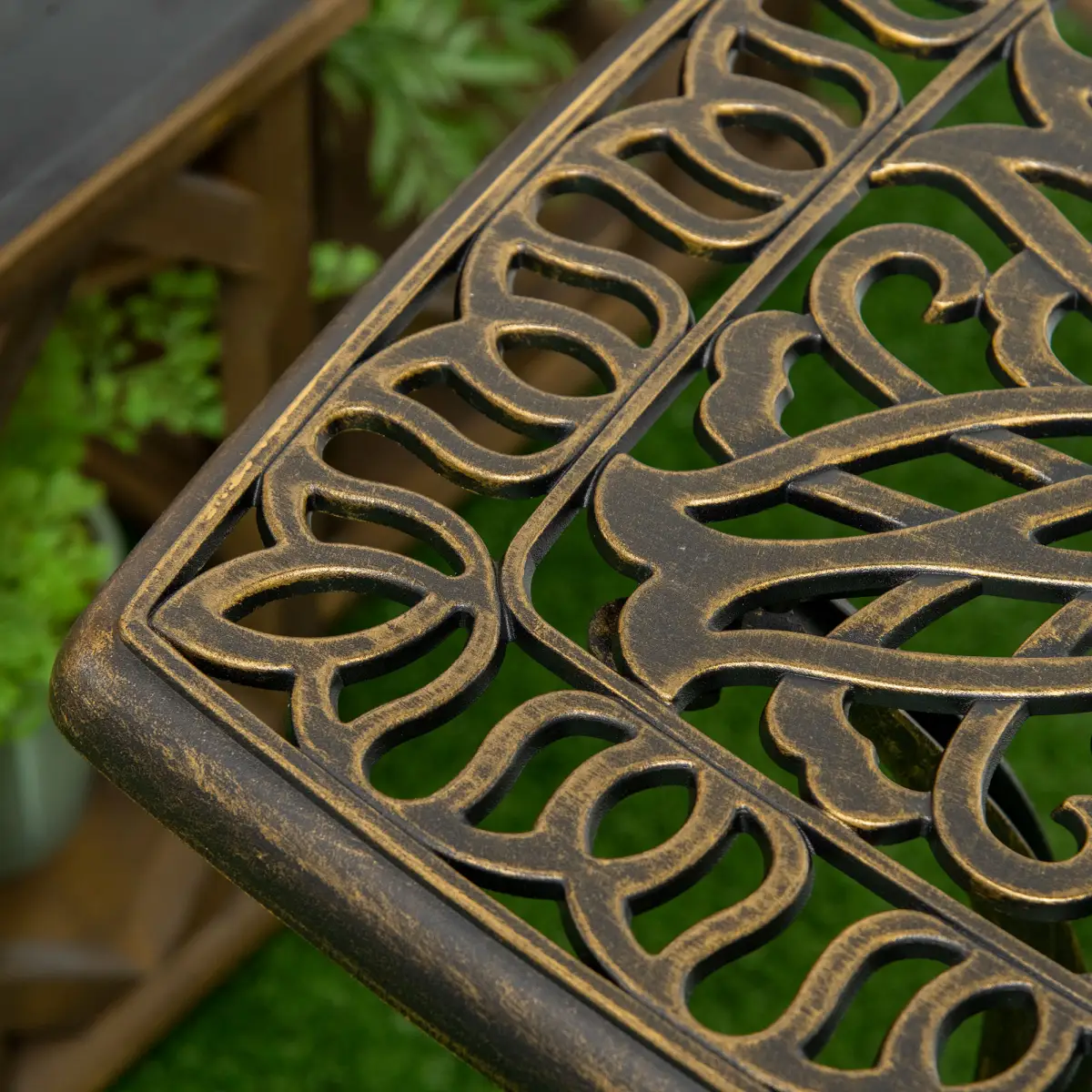 Outsunny 54 x 54cm Aluminium Outdoor Garden Side Table w/ Umbrella Hole, Bronze by Outsunny