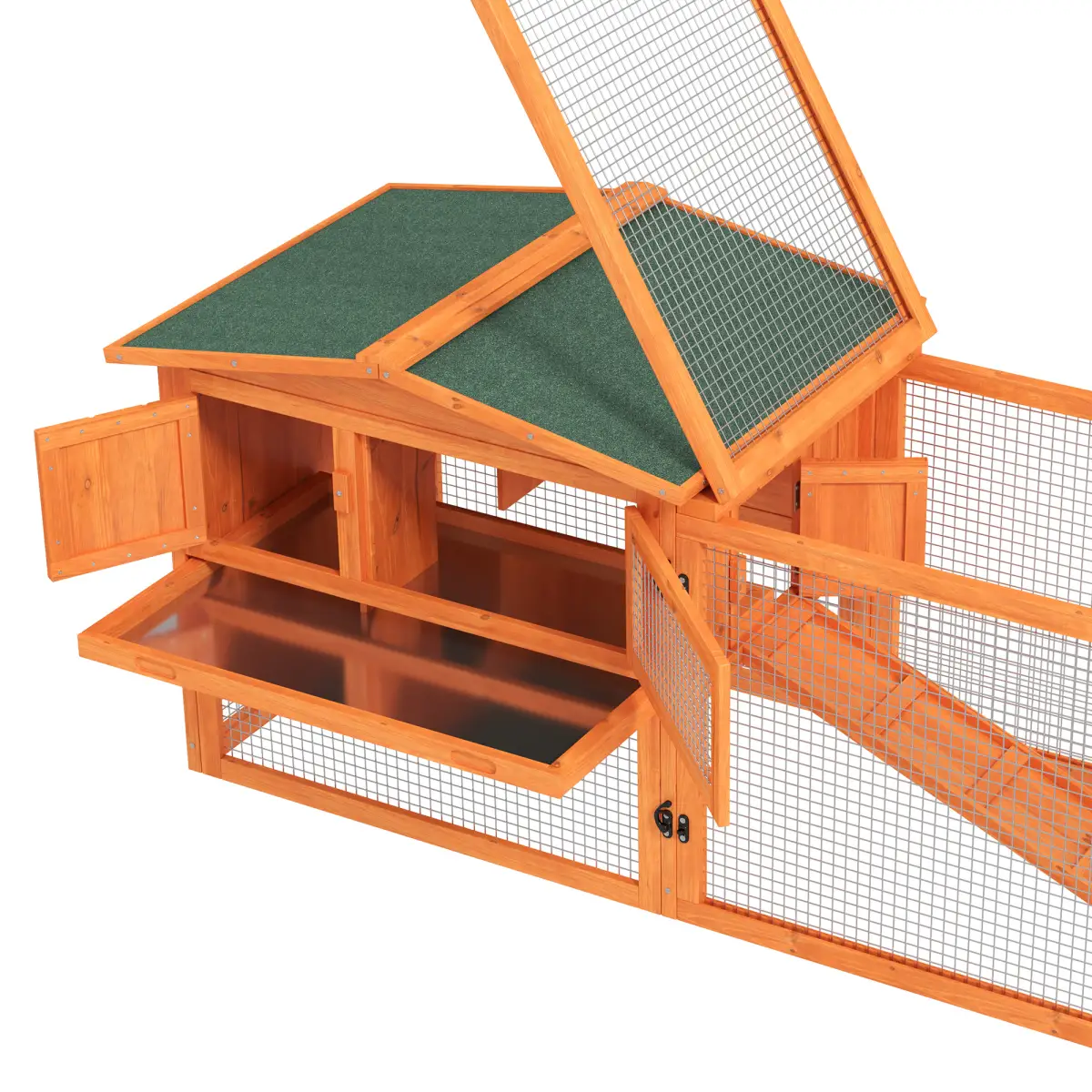 Rabbit Hutch and Run Outdoor Sliding Tray Hay Rack Ramp, 156x58x68 cm Pawhut by Unbranded
