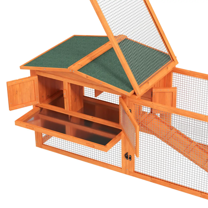 Rabbit Hutch and Run Outdoor Sliding Tray Hay Rack Ramp, 156x58x68 cm Pawhut by Unbranded
