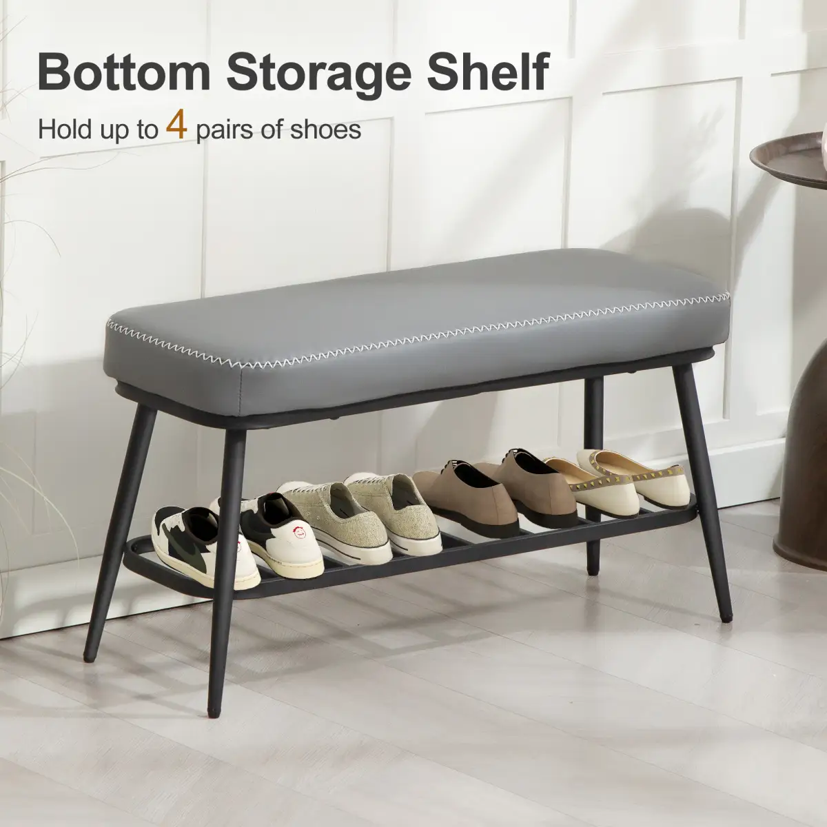 Leather Shoe Storage Bench by N/A