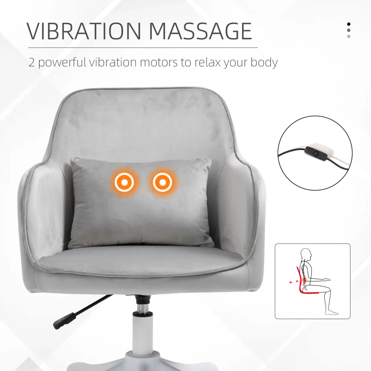 Office Chair with Rechargeable Electric Vibration Massage Lumbar Pillow, Wheels by Vinsetto