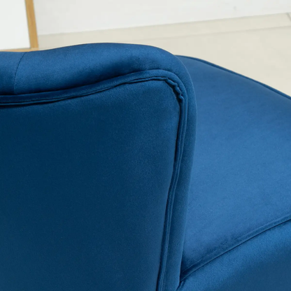 Velvet-Feel Accent Chair w/ Ottoman Tub Seat Padding Wood Legs Dark Blue by HOMCOM