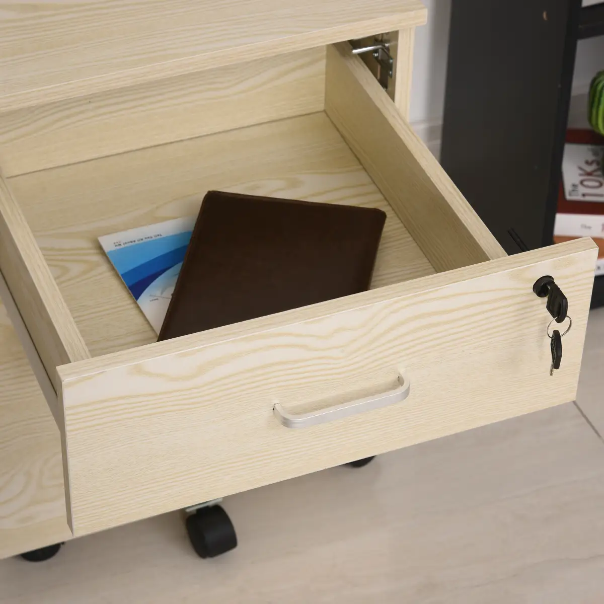 2-Drawer Locking Office Filing Cabinet 5 Wheels Rolling Storage Oak Vinsetto by Unbranded