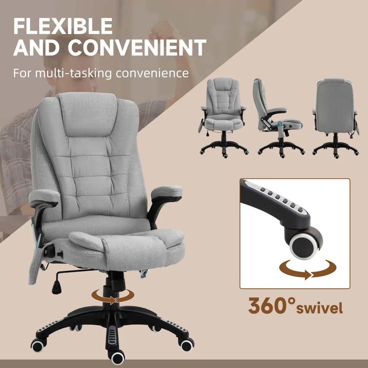 Executive Reclining Chair w/ Heating Massage Points Relaxing Headrest Grey by Unbranded