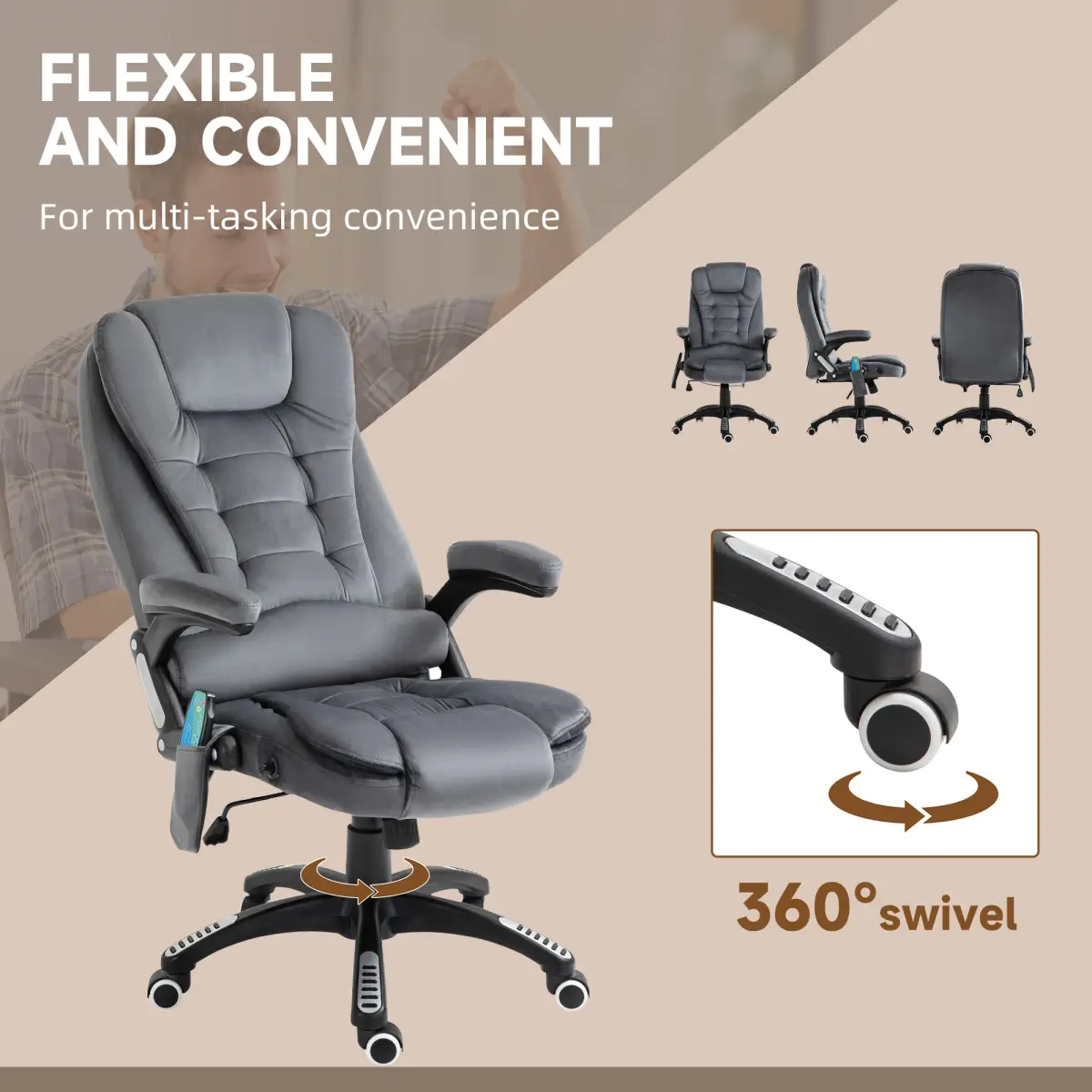 Executive Reclining Chair w/ Heating Massage Points Relaxing Headrest Grey by Unbranded