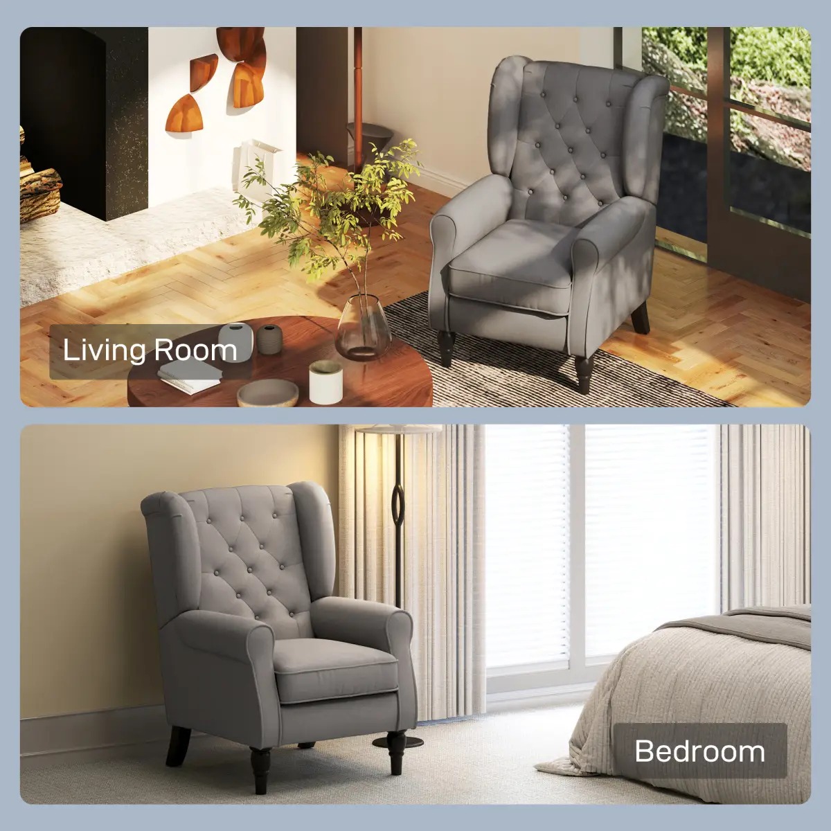 Accent Armchair Home Furniture Retro Tufted Club Wood Fabric Dark Grey by HOMCOM