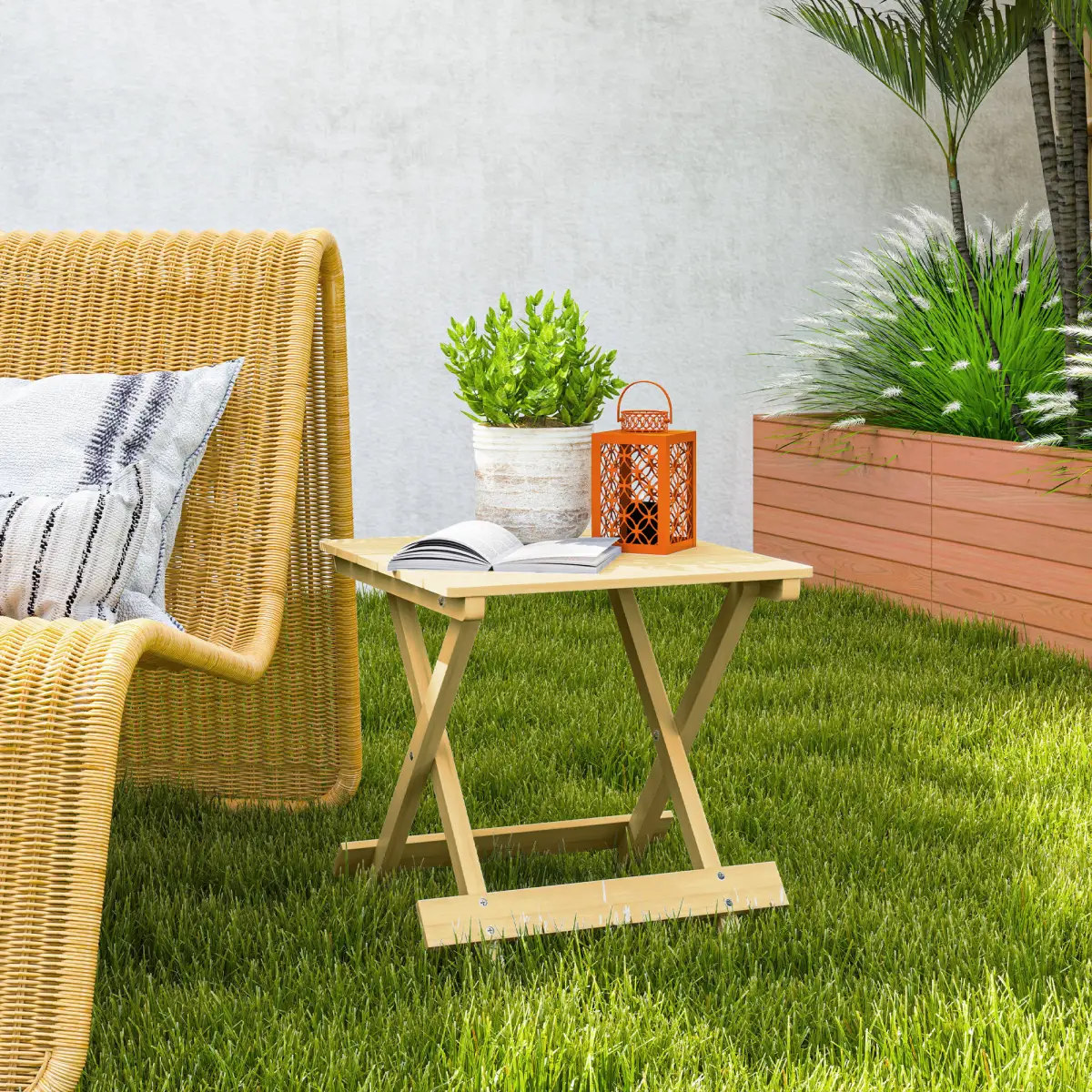 Outsunny Wooden Folding Garden Table, Folding Side Table, Nature Wood Finish by Outsunny