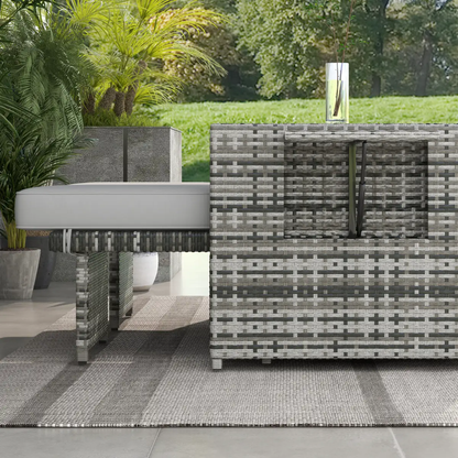 Outsunny Recliner Rattan Sun Lounger w/ Storage Tea Table & Footstools, Grey by Outsunny
