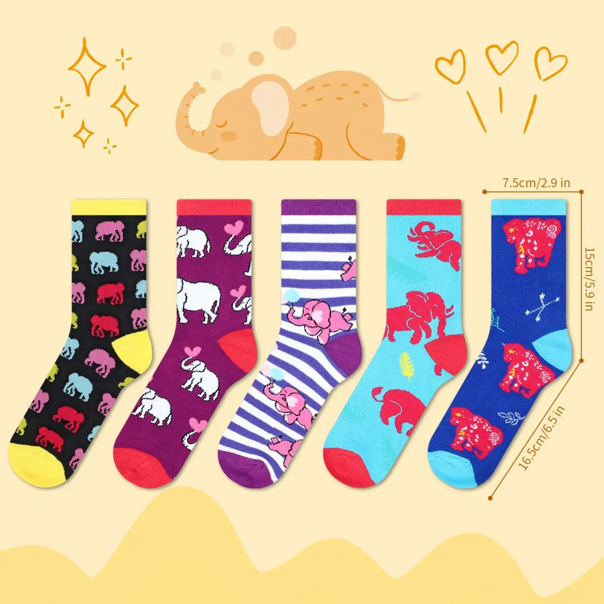 VINSANI ELEPHANT SOCKS 5pk 1010413 by Vinsani