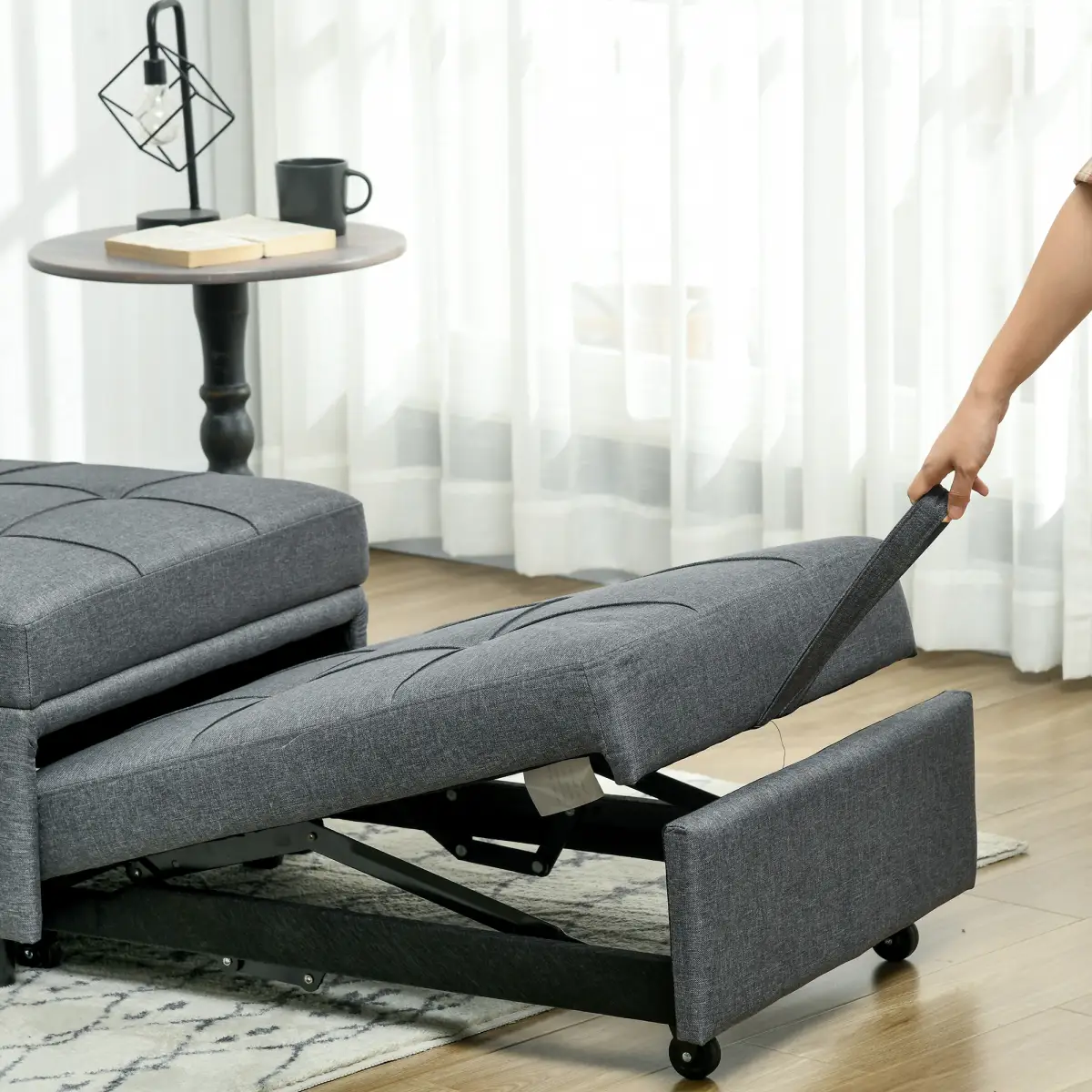 HOMCOM Folding Sofa Bed Adjustable Single Sleeper w/ Pillow Side Pocket, Grey by HOMCOM