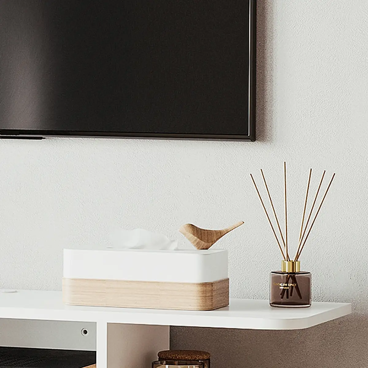 Floating TV Unit Stand Wall Mount Media Console with Storage Shelf, White by Unbranded