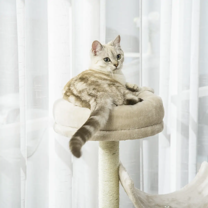 Multi-Level Large Cat Tree Scratching Post Perch Play Center Tunnel Beige by Pawhut