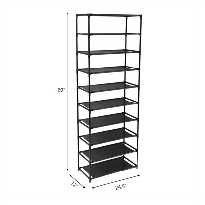 10 Tier Stackable Shoe Rack Storage Shelves - Stainless Steel Frame Holds 50 Pairs Of Shoes by N/A
