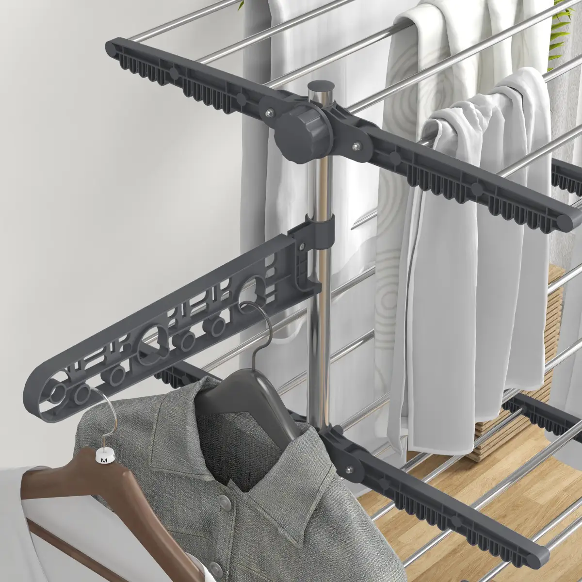 HOMCOM 4-Tier Large Clothes Airer Stainless Steel Clothes Drying Rack Grey by HOMCOM