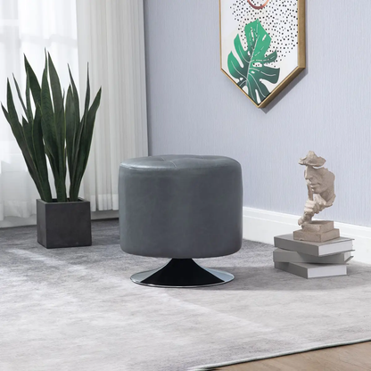 360 Swivel Foot Stool PU Ottoman w/ Thick Padding & Steel Base, Grey by HOMCOM