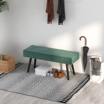 HOMCOM End of Bed Bench, Upholstered Hallway Bedroom with Steel Legs, Green by HOMCOM