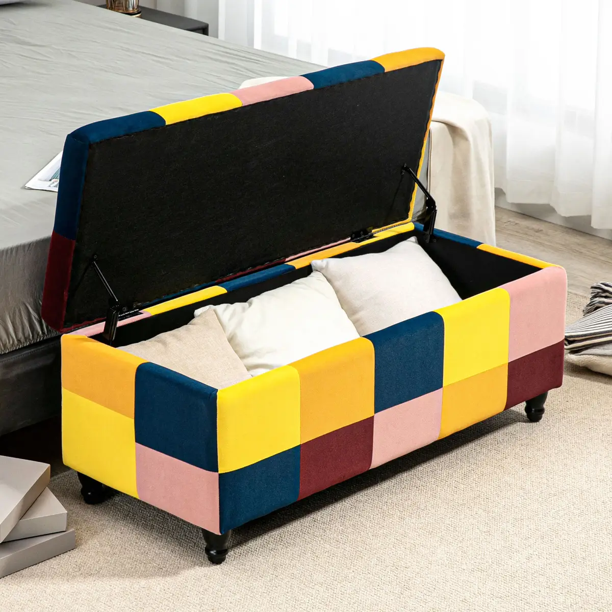 114 x 47 x 47cm Velvet Storage Ottoman, Button-tufted Footstool Box by HOMCOM