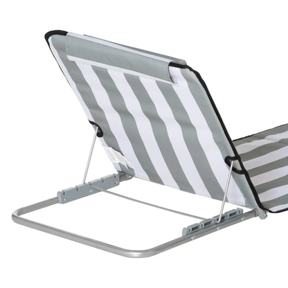 Outsunny 2 Pieces Outdoor Beach Mat Steel Reclining Chair Set w/ Pillow Grey by Outsunny