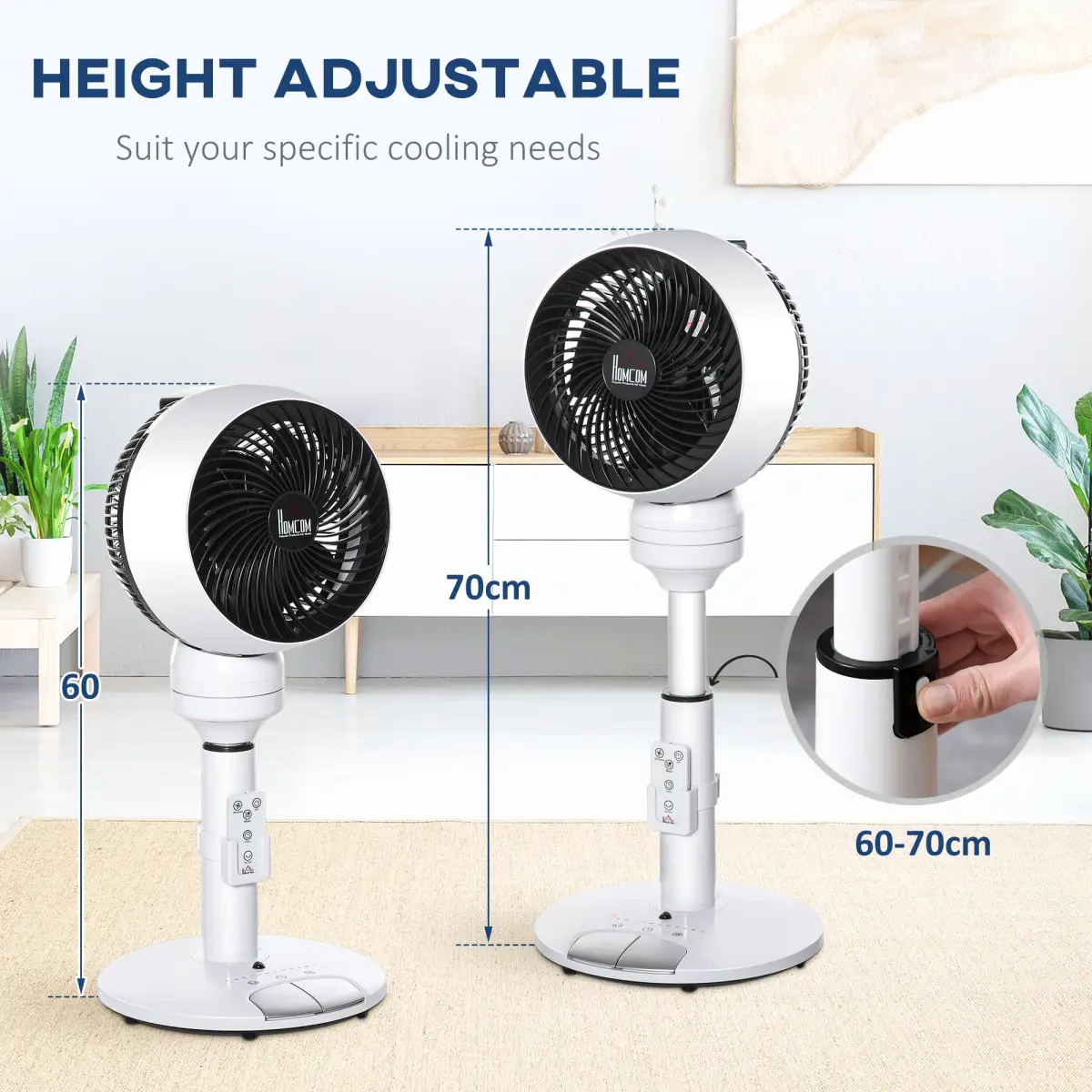 Air Circulator Fan 3 Speed 3 Mode, Oscillation Tilt, Height Adjust Black/White by HOMCOM