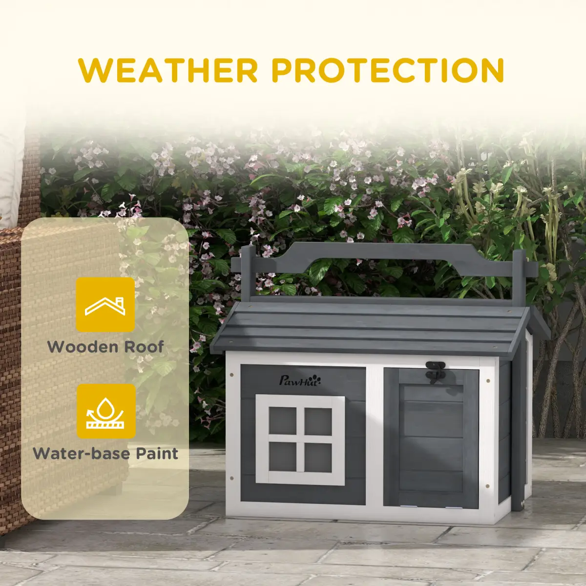 PawHut Rabbit Hutch Indoor Outdoor w/ Top Handle, Openable Roof - Grey by PawHut