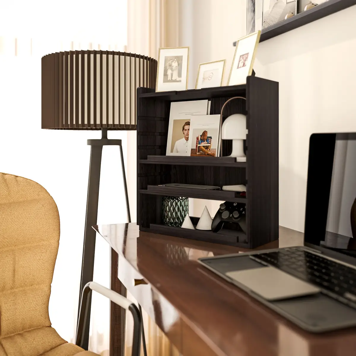 HOMCOM 4-Tier Desktop Organiser with Cable Management for Stationery Dark Brown by HOMCOM