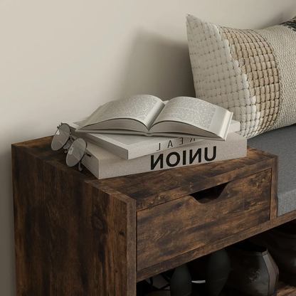 HOMCOM Upholstered Entryway Shoe Bench with Storage Drawer Open Shelf Brown by HOMCOM