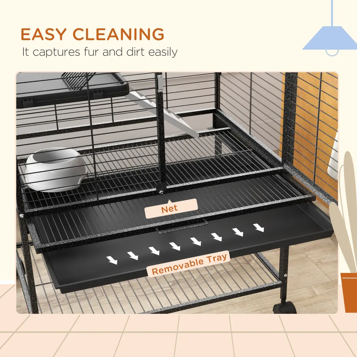 PawHut Ferret Cage 136cm Rolling Small Animal Cage w/ 3 Doors, Storage Shelf by PawHut