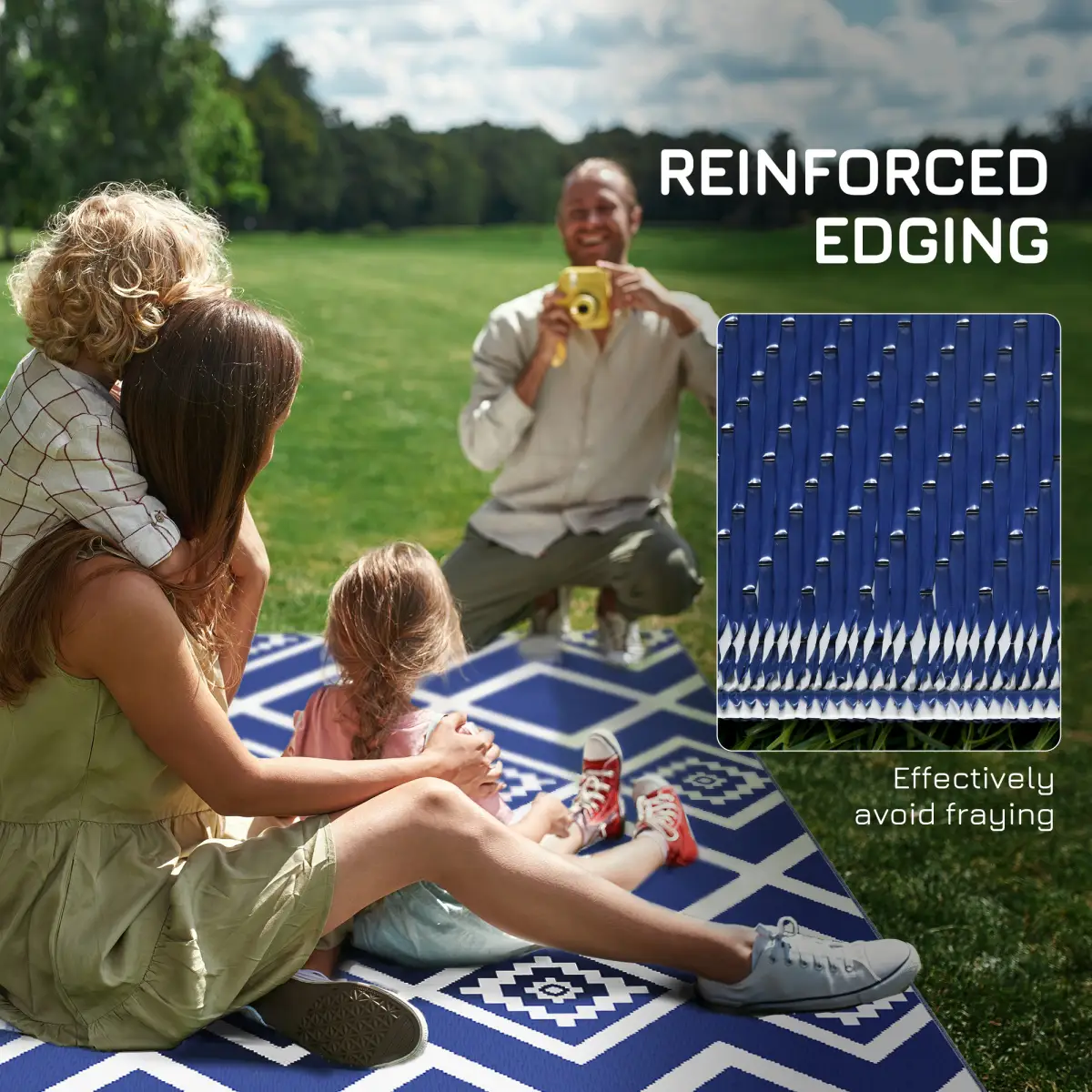 Outsunny Reversible Waterproof Outdoor Rug with Carry Bag, 182 x 274cm, Blue by Outsunny