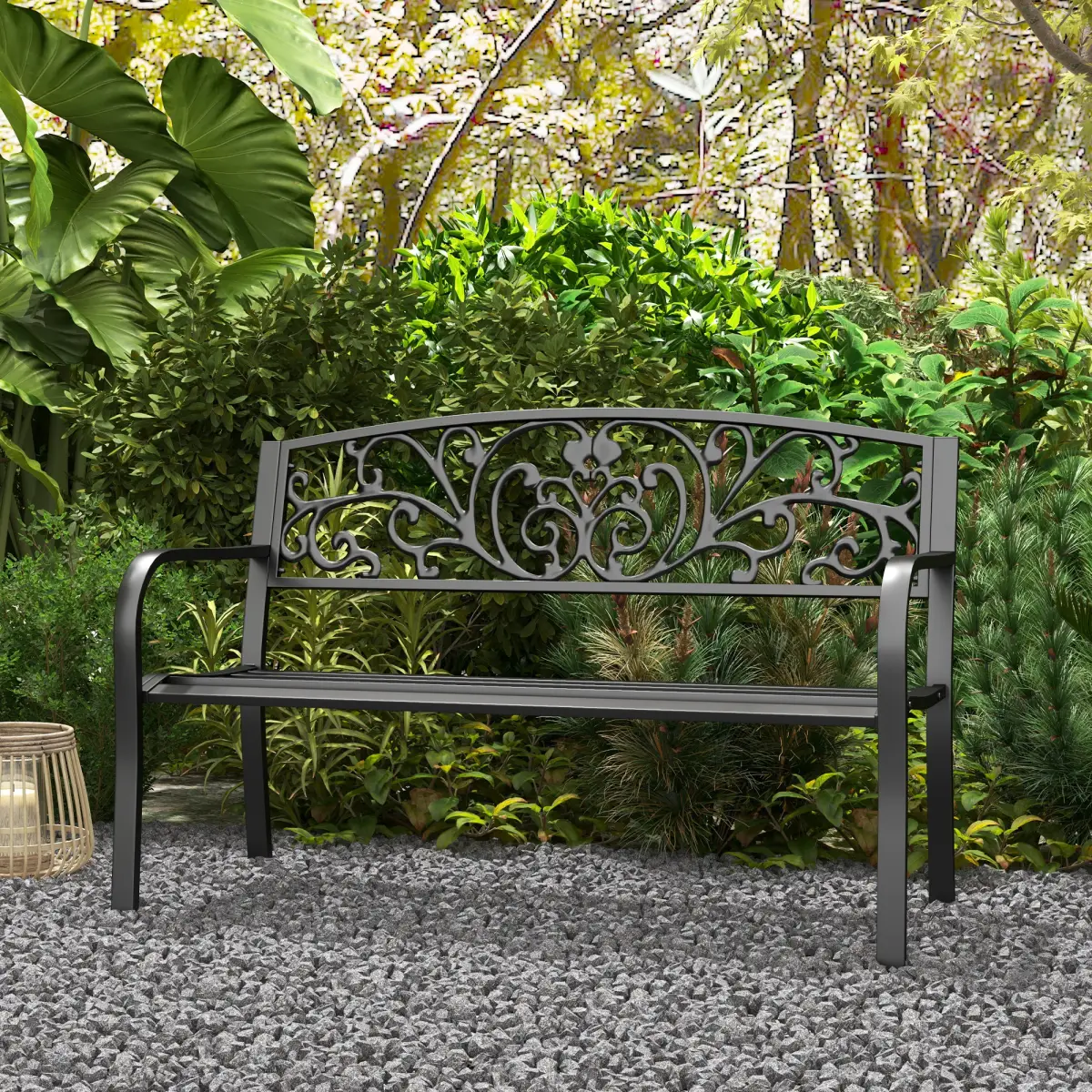 2-Seater Garden Bench, Steel-Black by Outsunny