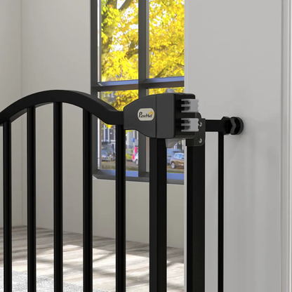 PawHut 74-94cm Adjustable Metal Pet Gate Safety Barrier w/ Auto-Close Black by PawHut