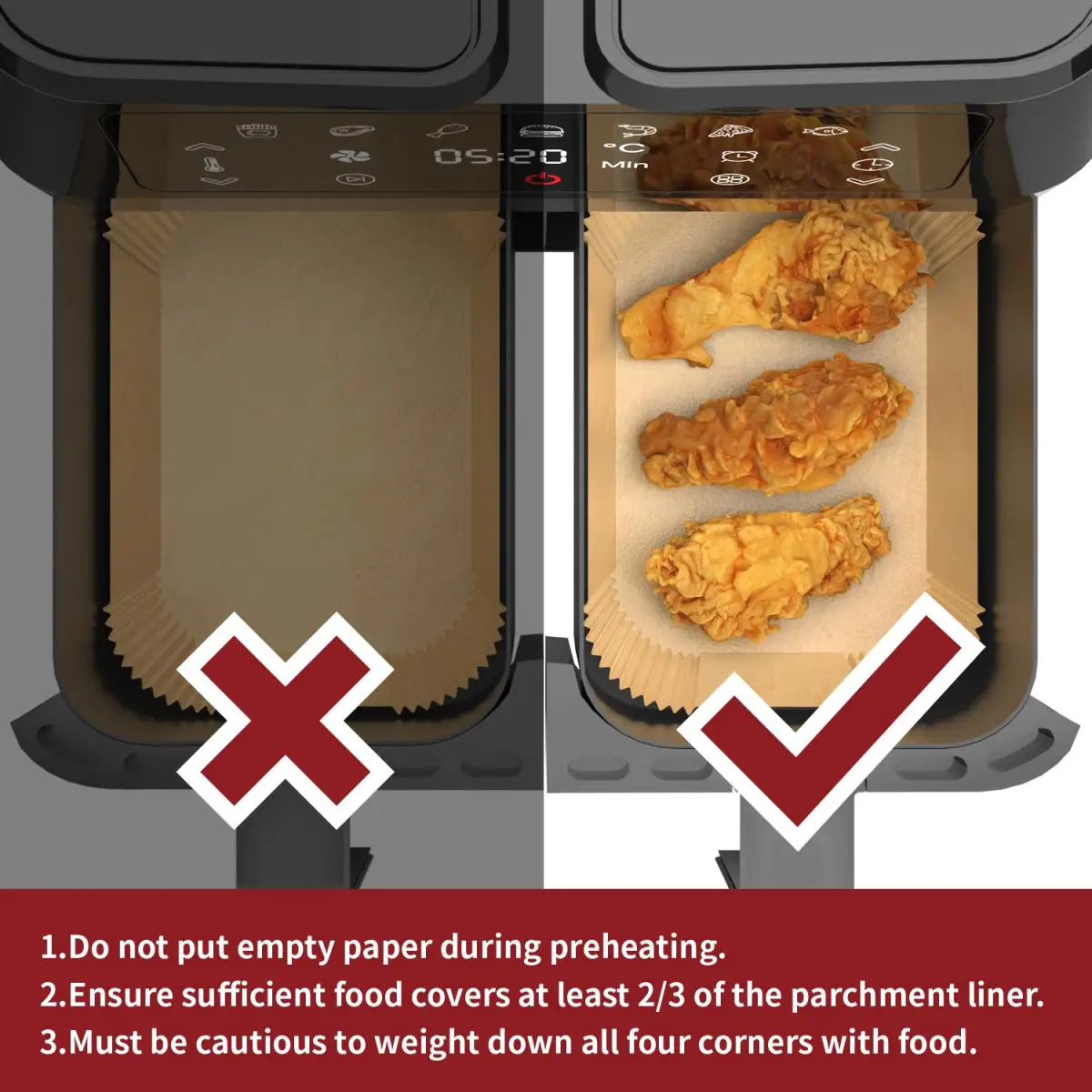 Vinsani 200pcs Air fryer paper liners 1010407 by Vinsani