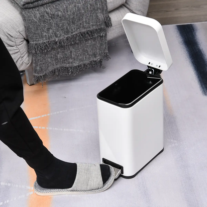 5L Rectangular Steel Pedal Bin White by HOMCOM