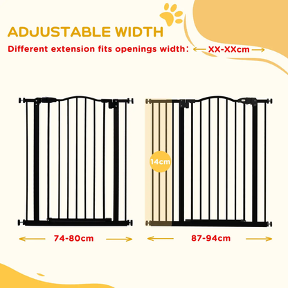 PawHut 74-94cm Adjustable Metal Pet Gate Safety Barrier w/ Auto-Close Door Black by PawHut