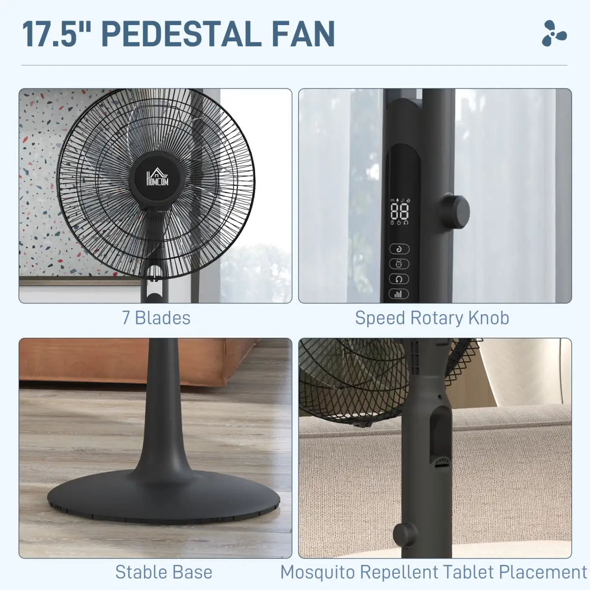HOMCOM 12V DC Standing Fan with 75° Oscillation Mosquito Repellent Function by HOMCOM