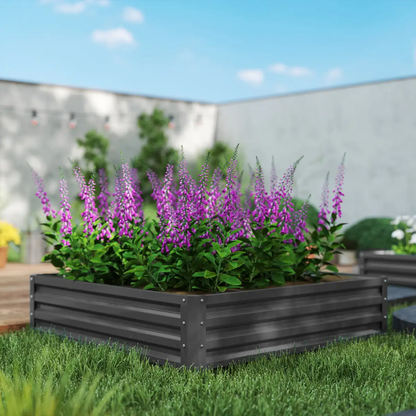 Outsunny Raised Garden Bed Metal Garden Flower Vegetable Planter Light Grey by Outsunny
