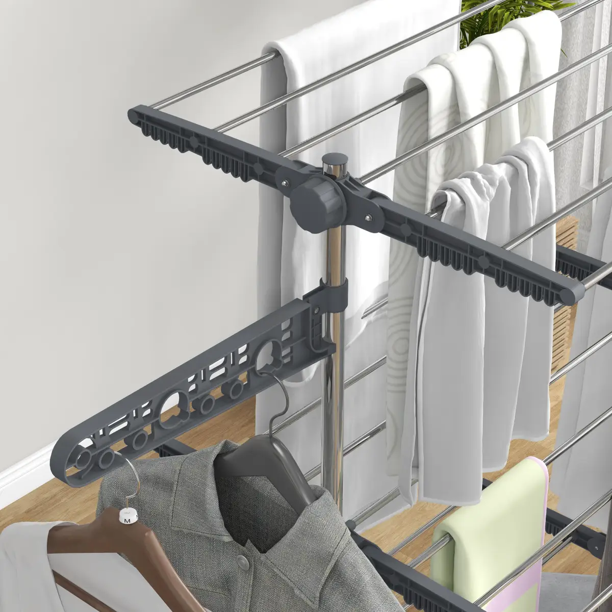 HOMCOM 3-Tier Large Clothes Airer Stainless Steel Clothes Drying Rack Grey by HOMCOM