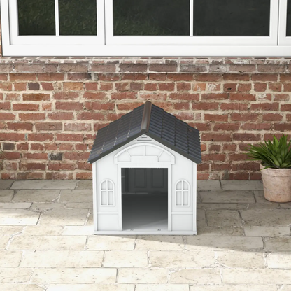 PawHut Weather-Resistant Dog House, Puppy Shelter for Medium Dogs - Grey by PawHut
