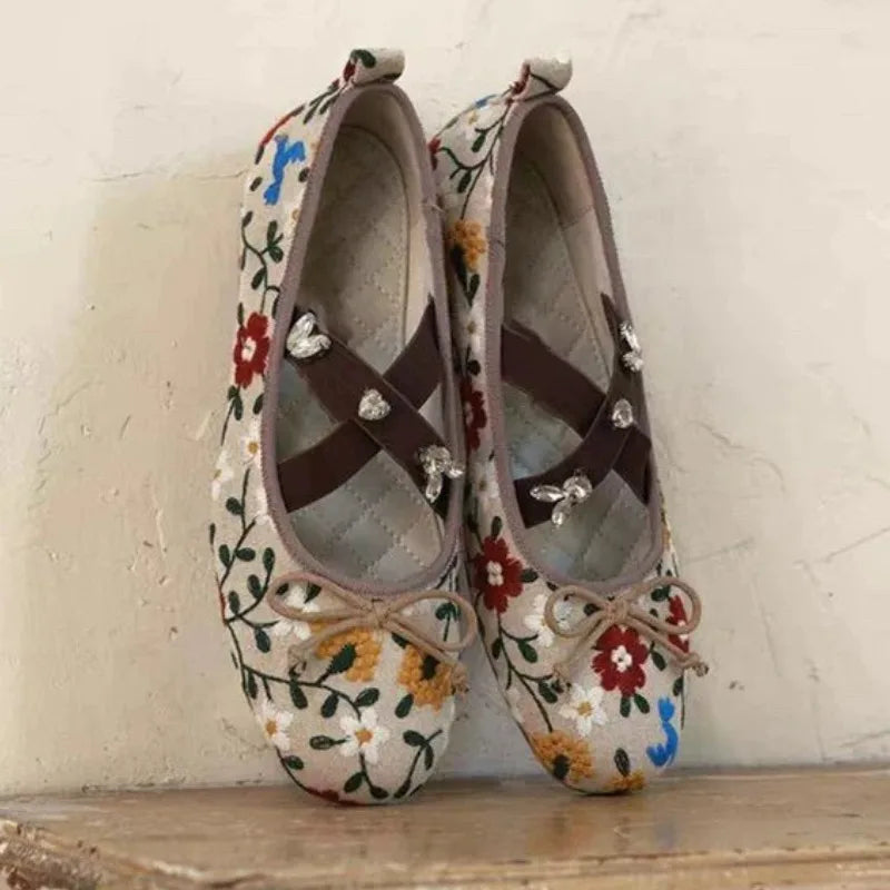 Embroidery Flower Ballet Flats Women Rhinestone Leopard Shallow Casual Footwear Female Comfy Fashion Brand Mary Jane Shoes Women by All Mart Bristol Ltd