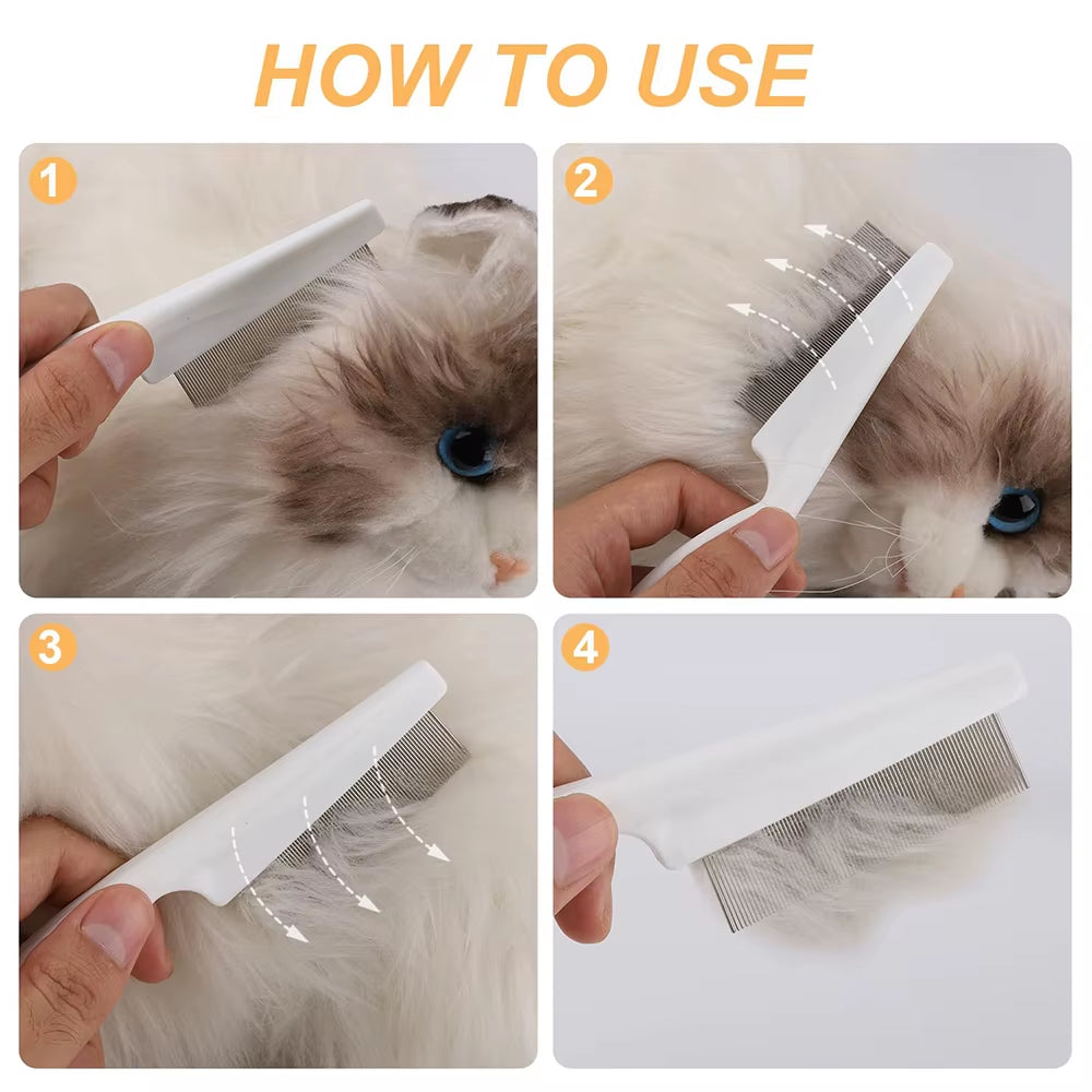 1Pcs Pet Flea Comb Cat/Dog Beauty Comb Stainless Steel Portable Pet Specific Dense Tooth Hair Removal Massage Cleaning Supplies