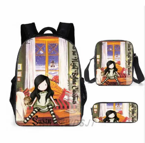 2026 Popular Youthful Anime Santoro Gorjuss 3D Print 3pcs/Set Student Travel bags Laptop Daypack Backpack Shoulder Bag Pencil by All Mart Bristol Ltd