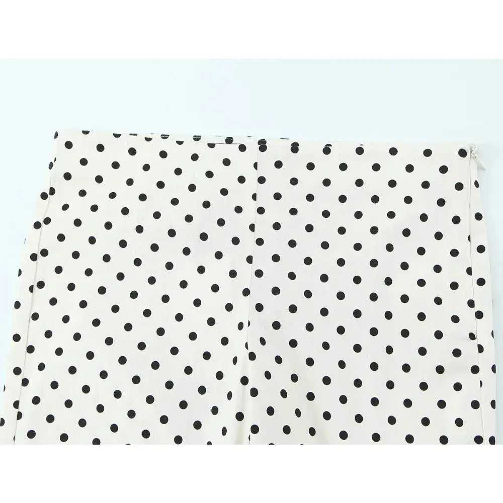 Elegant Chic Fitted Polka Dot 2 Piece Sets for Women Spring New Matching Sets Polka Dot Shirt Jacket with Tie Belt + Capri Pants by All Mart Bristol Ltd