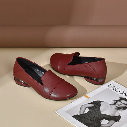 Women's shoes 2026 autumn low heel round toe flat shoes women's work shoes soft leather shallow mouth women's four season shoes by All Mart Bristol Ltd