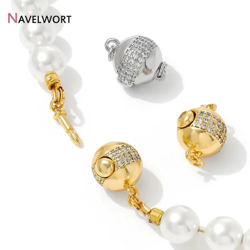 18K Gold Plated Brass With Zircon Ball Connector Clasps Strong Magnetic Clasps For DIY Bracelet Necklace Making Accessories by All Mart Bristol Ltd