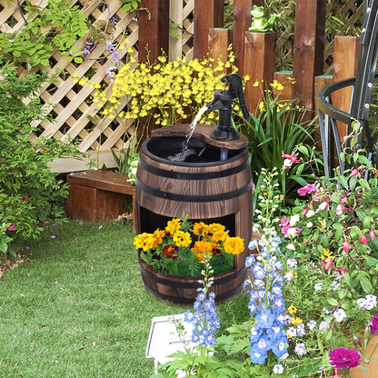 Outsunny Wood Barrel Pump Garden Fountain Water Feature Flower Planter Stand New by Outsunny