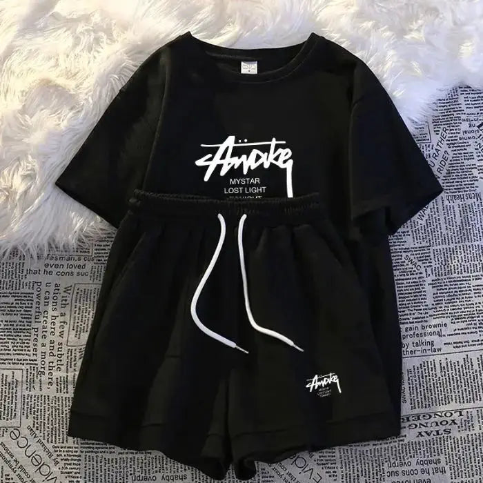 New Women's Plus-size Set Adult Short-sleeve and Shorts Two-piece Set Children's Loose Casual Set Women's T-shirt and Shorts Set by All Mart Bristol Ltd