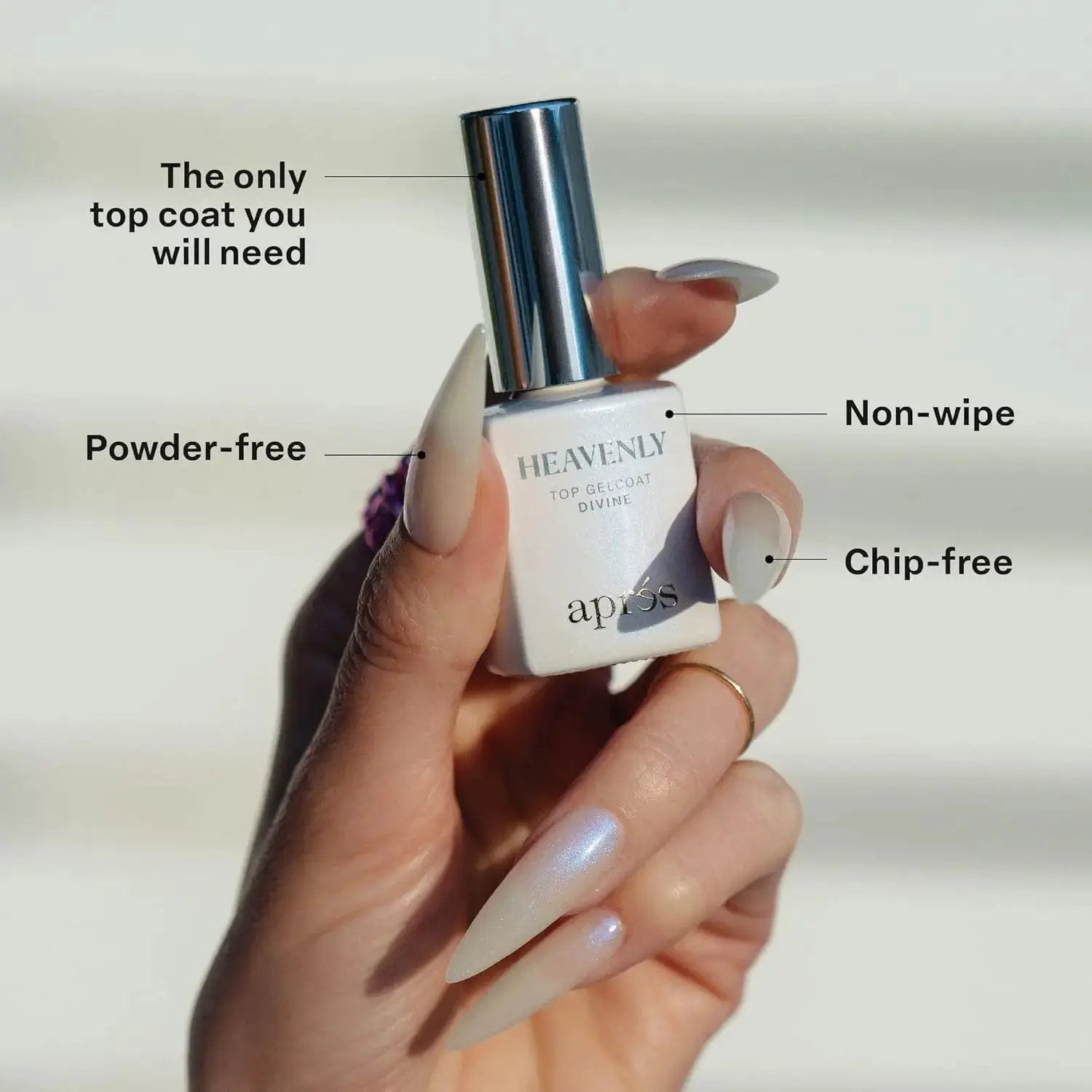 APRÉS Heavenly Top Gelcoat 15Ml Led-Cure Gel Topcoat, Non-Wipe Nail Polish, Single Item with 5 Shimmer Effects for Refined Sparkle Manicure by All Mart Bristol Ltd