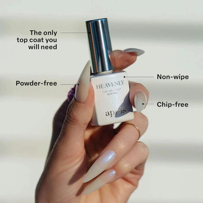 APRÉS Heavenly Top Gelcoat 15Ml Led-Cure Gel Topcoat, Non-Wipe Nail Polish, Single Item with 5 Shimmer Effects for Refined Sparkle Manicure by All Mart Bristol Ltd