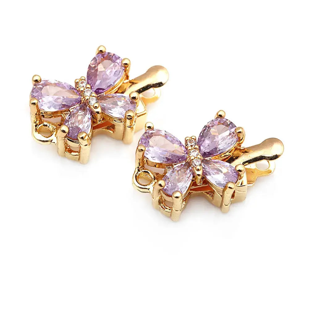 4 Sets 18K Gold Color Brass and Zircon Butterfly 1 Line and 2 Line Necklaces Connect Clasps Diy Jewelry Making Accessories by All Mart Bristol Ltd