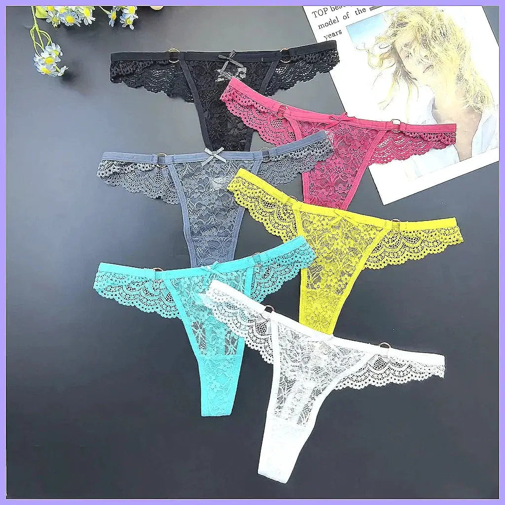 4Pcs Sexy Lace Thong Panties Women Low Rise Transparent Lingerie Set Plus Size by All Mart Bristol Ltd