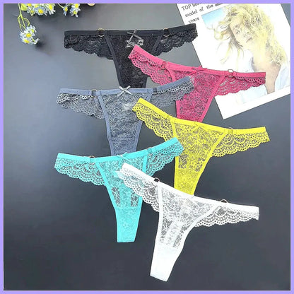 4Pcs Sexy Lace Thong Panties Women Low Rise Transparent Lingerie Set Plus Size by All Mart Bristol Ltd